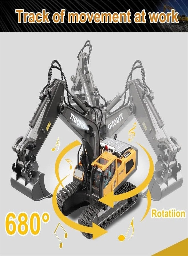 RABJET Remote Control Excavator Toy for 6-12 Yr Boys, Best Birthday Gifts for Kids 7 8 9 10 11 Year Old, Rc Construction Toys with Metal Shovel, Lights, Sounds 2.4Ghz, Multi Color - Image 2